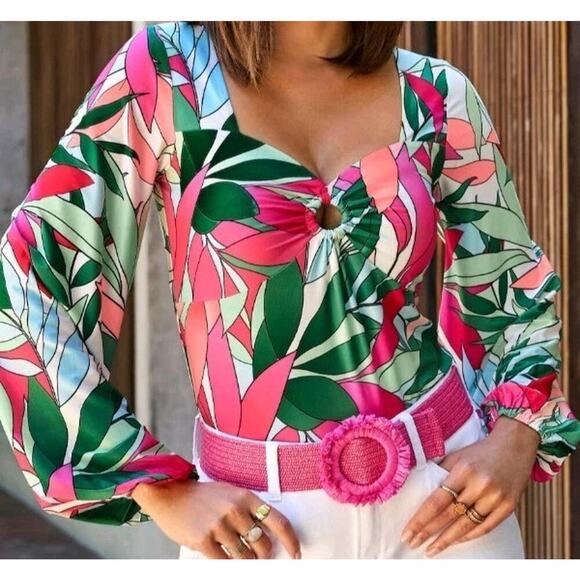 Boston Proper Tops - Boston Proper Palma Rainforest Sweetheart Ring Knit Top LARGE Sexy Boho Hippie